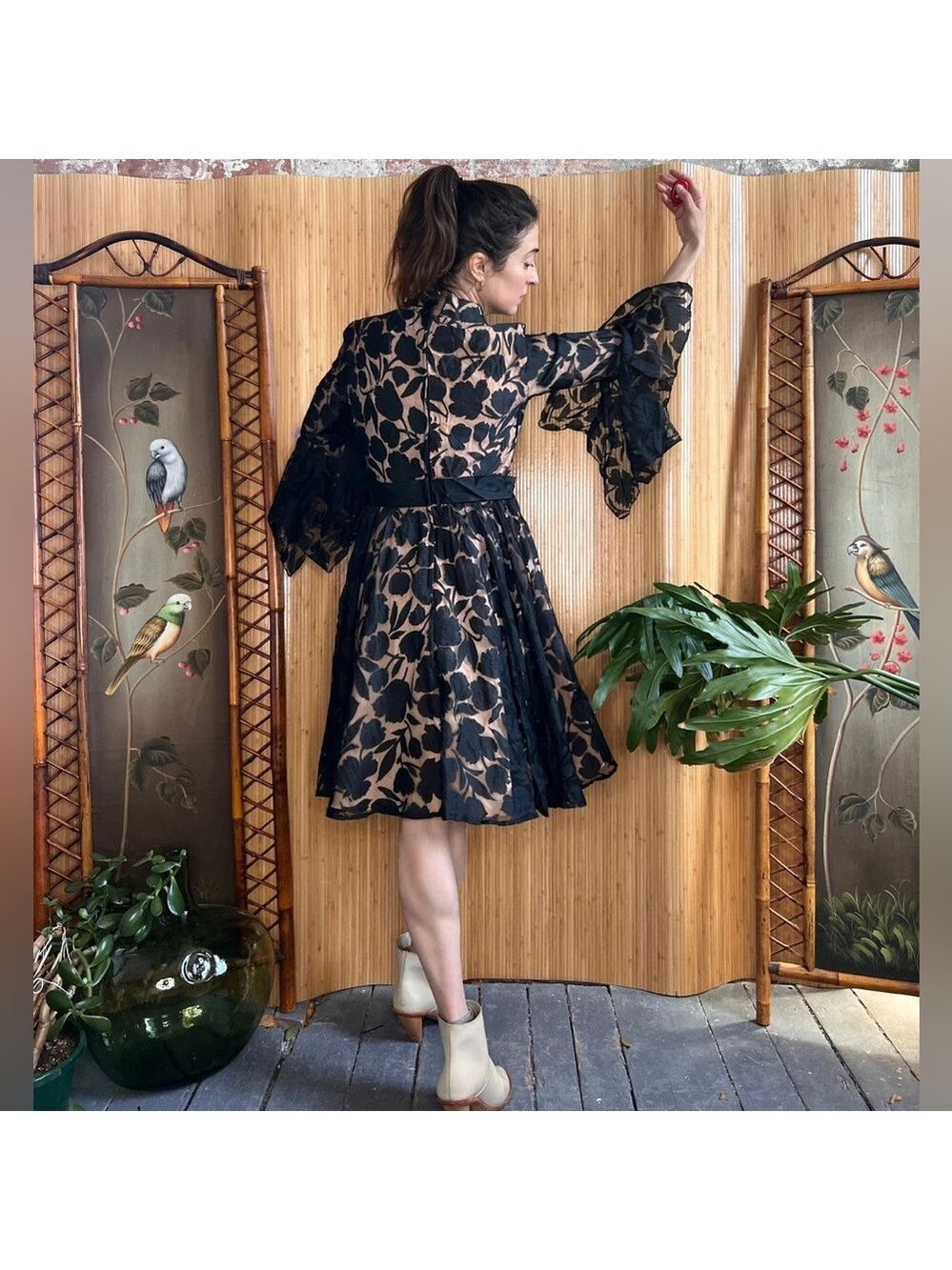 Vintage 1950s Floral Black Lace Wedding Dress Handmade